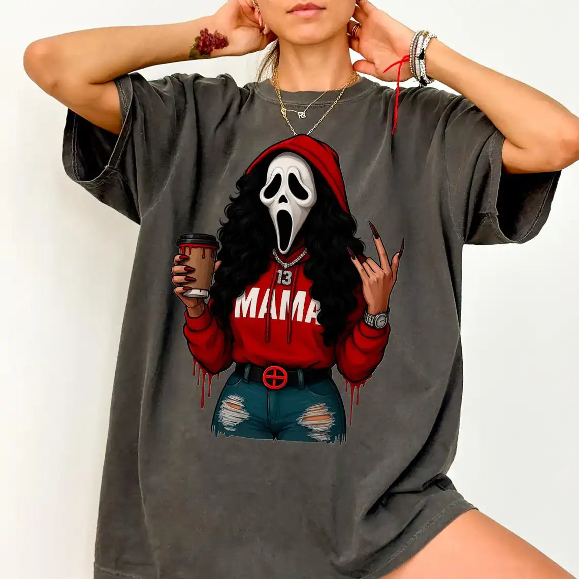 Halloween Horror Mama Custom Kid Name, Spooky Mama, Killer Halloween T-shirt Crewneck Hoodie