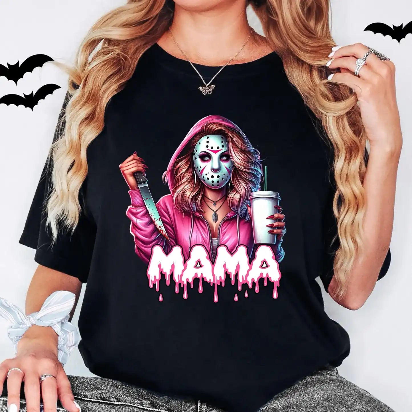 Halloween Horror Mama Custom Kid Name, Spooky Mama, Killer Halloween T-shirt Crewneck Hoodie